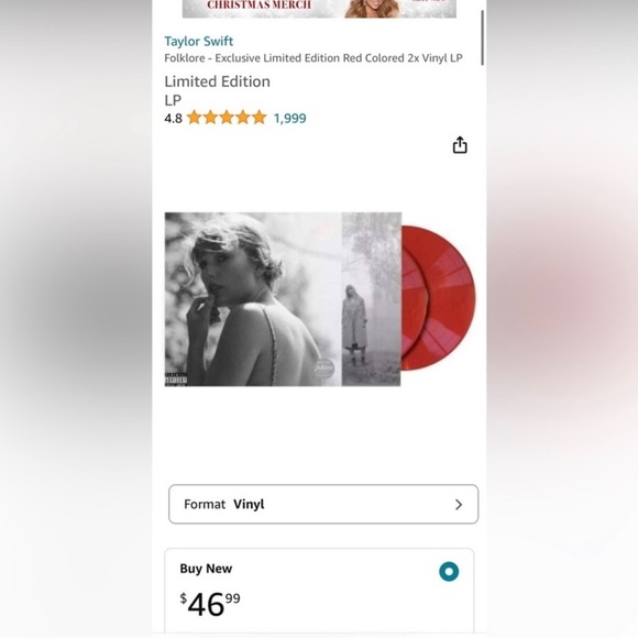 Taylor Swift
Folklore - Exclusive Limited Edition Red
Colored 2x Vinyl LP - Picture 3 of 3